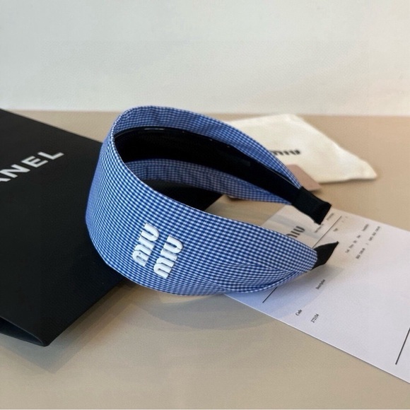 Miu Miu Blue Gingham Wide Headband main image 2